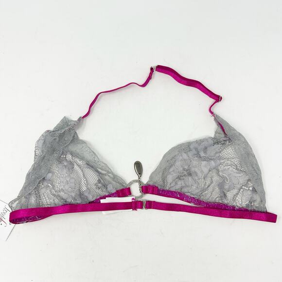 NWT Fredericks of Hollywood Women Lace Sheer Halter Wireless Bra Size L Platinum - Picture 6 of 6